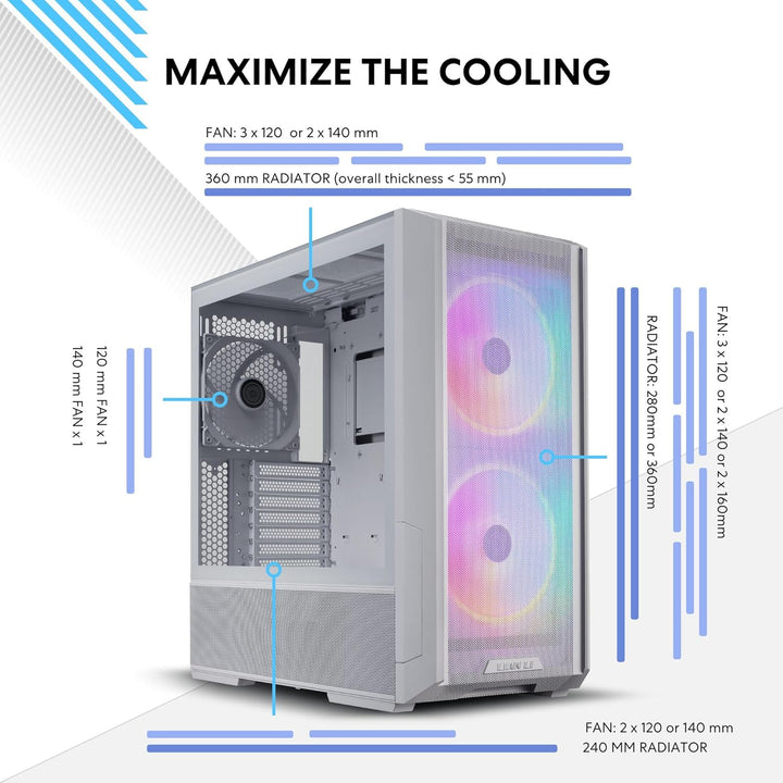 Lian Li LANCOOL 216 RGB, E-ATX-Gehäuse, Midi-Tower - weiss 216 White RGB, 216 White RGB