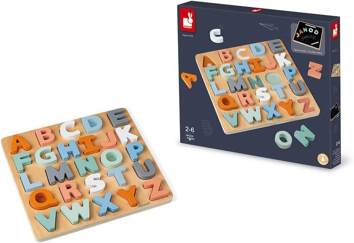 Janod - Alphabet-Puzzle aus Holz 26 Teile - Kollektion Sweet Cocoon - Baby- und Kleinkindspielzeug F