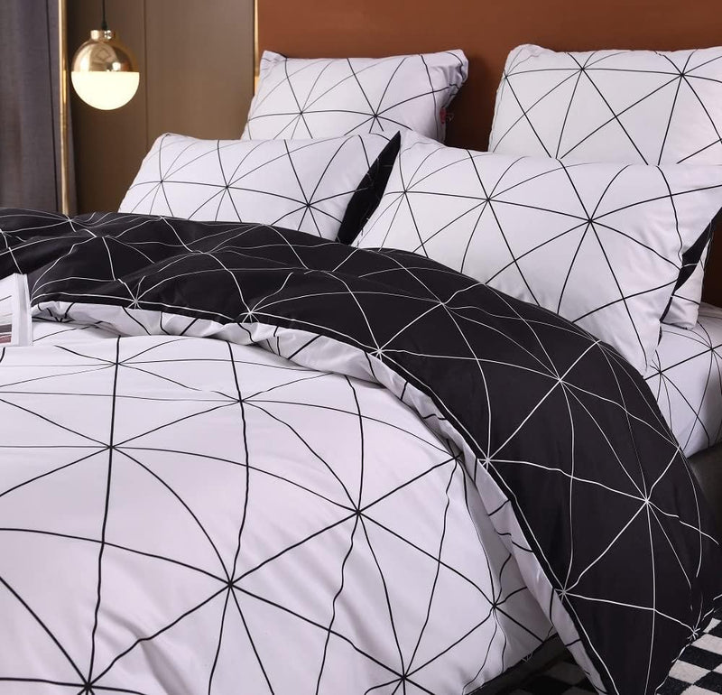 Luofanfei Microfaser Bettwäsche King Size 220 x 240 cm 3 Teilig Kariert Bettbezug Streifen Geometris