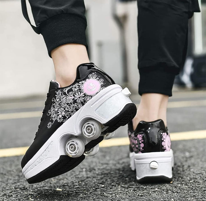 LDRFSE Schuhe mit Rollen, Rollschuhe Skateboard Schuhe Kinderschuhe Mit Rollen Skate Shoes Rollen Sc