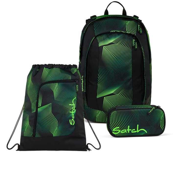 Satch Air Schulrucksack Set 3tlg. inkl. Schlamperbox und Sportbeutel Seismic Green, Seismic Green