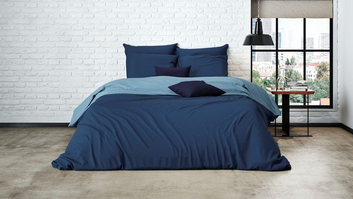 MISTRAL HOME Uni Einfarbig Wende Bettwäsche Edel Perkal 100% Ägyptische Baumwolle, Farbe:Soft Blue-D