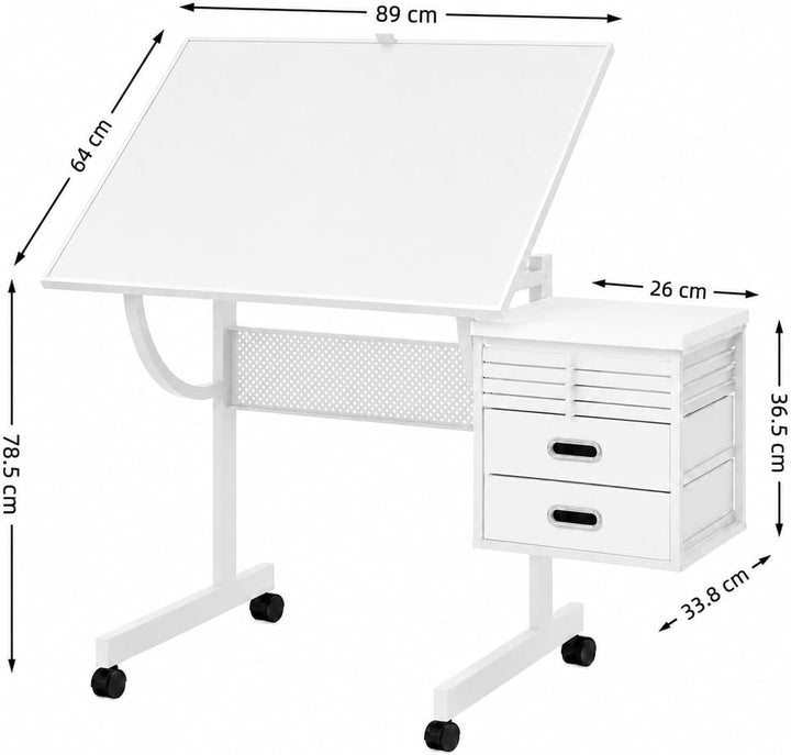 Puzzletisch 1500T Metall Neigbar 0-65° 4Abl. 2Schub. Rollen Weiss C Eichenholz, C Eichenholz