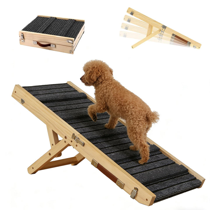 Haustierrampe aus Holz, Hunderampe, Hunde Klappbar Rampe, 4 Verstellbare Höhen 23-47cm, für Kleine u