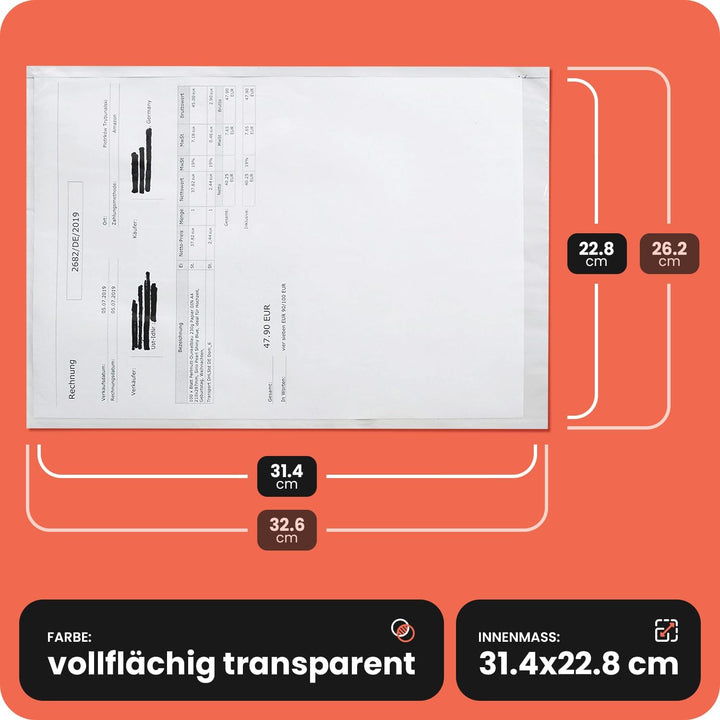 Netuno 250x transparente Lieferscheintasche selbstklebend DIN C4 260x 325 mm Begleitpapiertasche Dok
