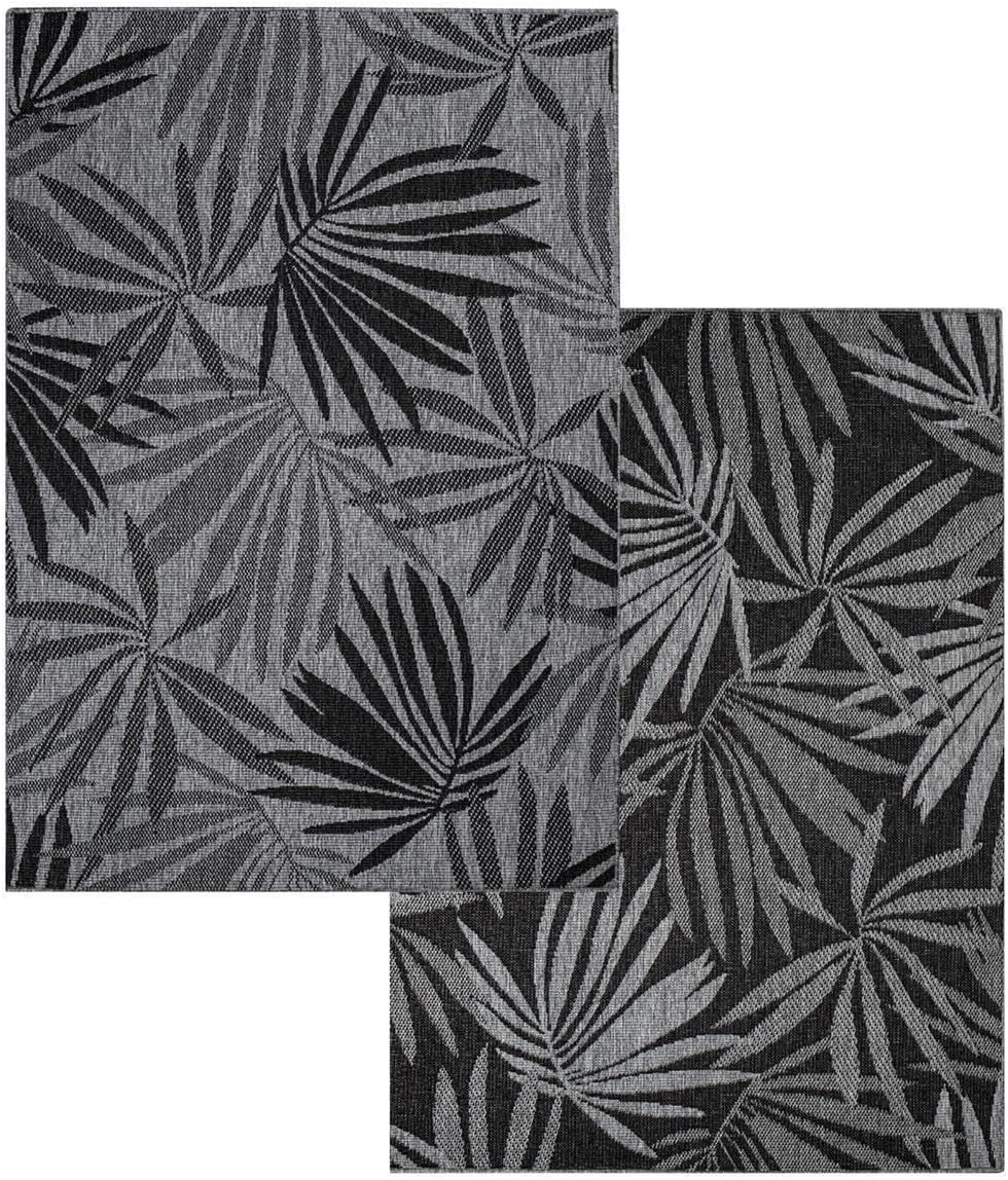 carpet city In- & Outdoor-Teppich Anthrazit, Grau - Wendeteppich - 160x230 cm - Florales Muster - We