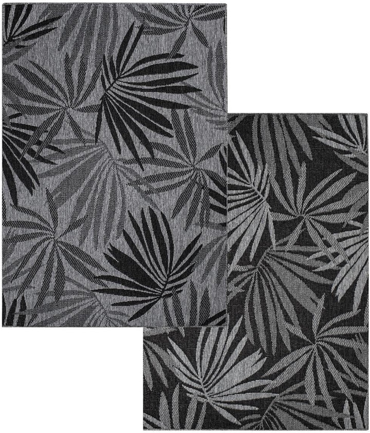 carpet city In- & Outdoor-Teppich Anthrazit, Grau - Wendeteppich - 160x230 cm - Florales Muster - We