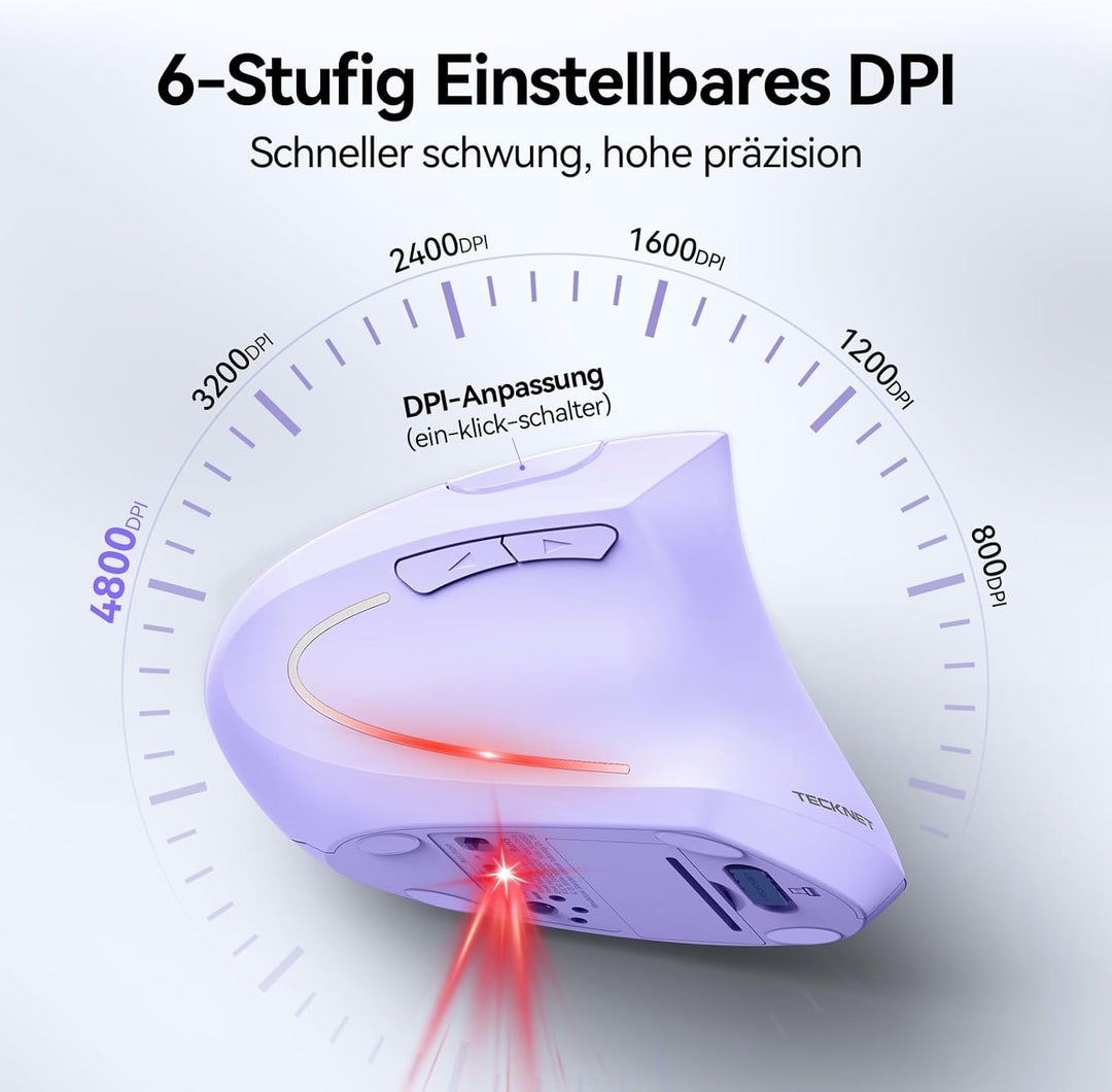 TECKNET Ergonomische Maus, Kabellose Bluetooth Vertikale Maus(BT 5.0+BT 3.0+2.4G), 6 Einstellstufen