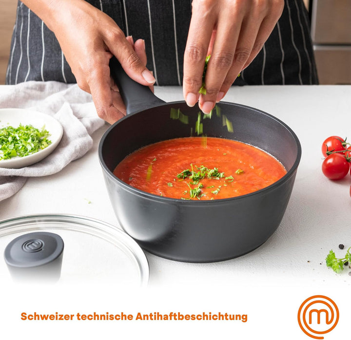 MasterChef Saucentopf, Antihaftbeschichtung, Ergonomische Griffe, Inkl. Glasdeckel, Geeignet für all
