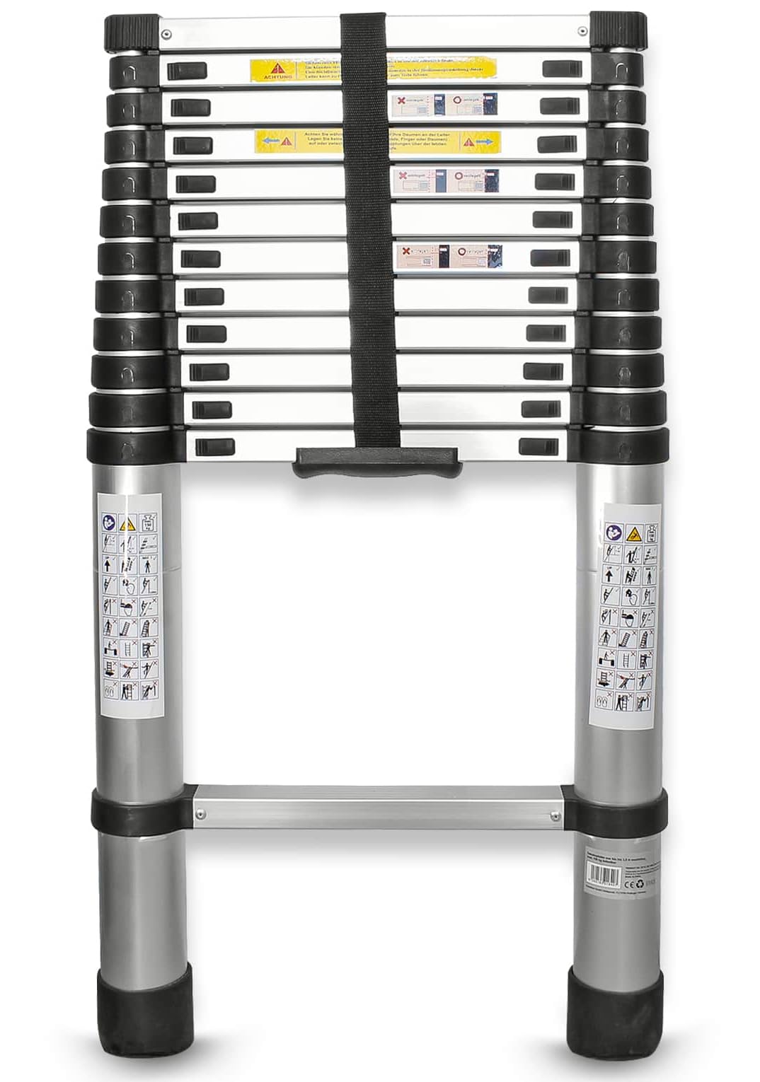 Eaxus® Teleskopleiter 3,8m - DIN EN 131 Aluminium Mehrzweckleiter Ausziehbar mit 13 Stufen, Silber 3
