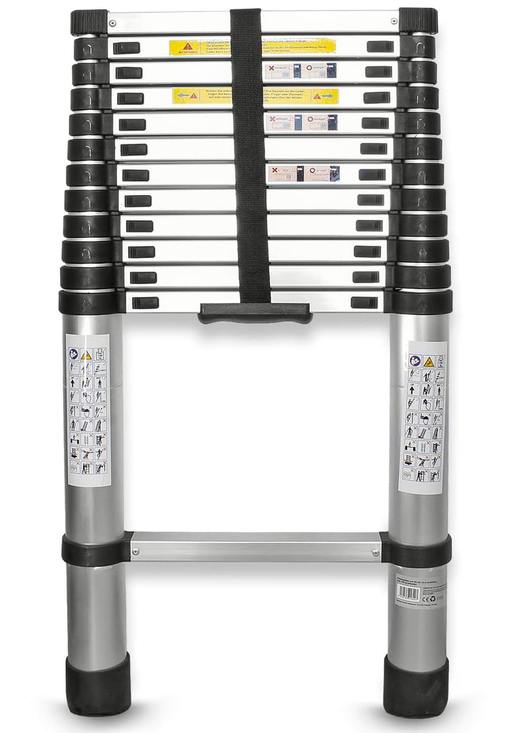 Eaxus® Teleskopleiter 3,8m - DIN EN 131 Aluminium Mehrzweckleiter Ausziehbar mit 13 Stufen, Silber 3