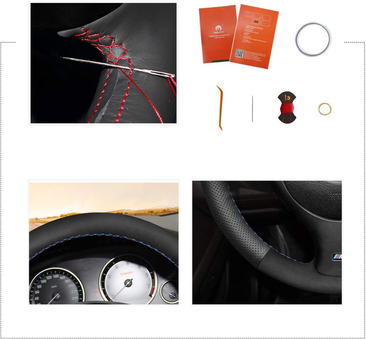 MEWANT DIY Hand Nähen Auto Lenkradbezug aus Echtleder&Wildleder Lenkradhülle für 3 Series E46 E46/5
