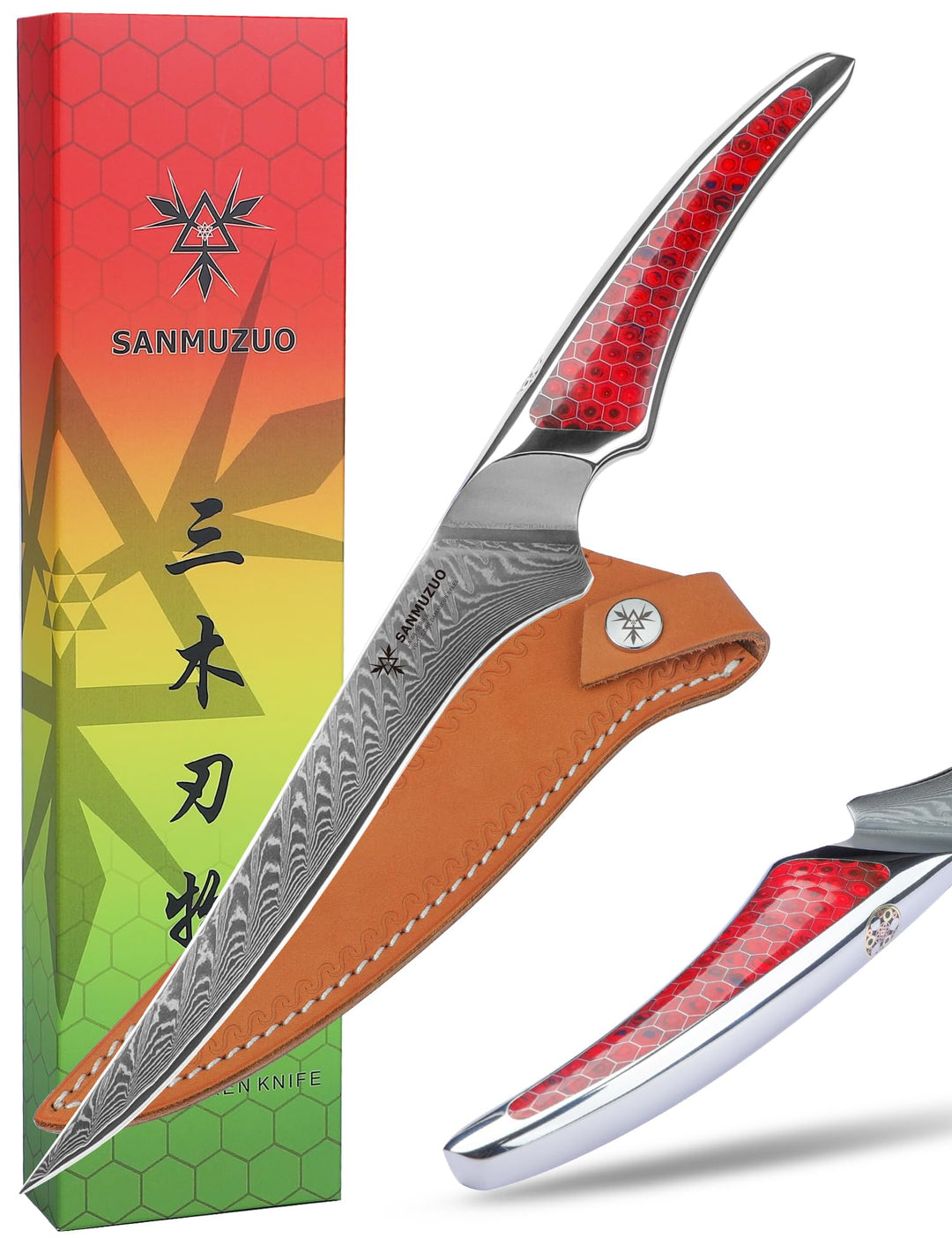 SANMUZUO 18CM Filetiermesser, Küchen- und Fischmesser aus Japanischem VG-10-Damaszenerstahl, ultrasc