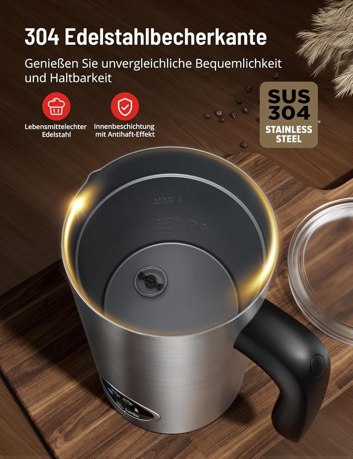 PARIS RHÔNE Milchaufschäumer, 4 in 1 Milchaufschäumer Elektrisch mit Griff, 300ml Milchaufschäumer I