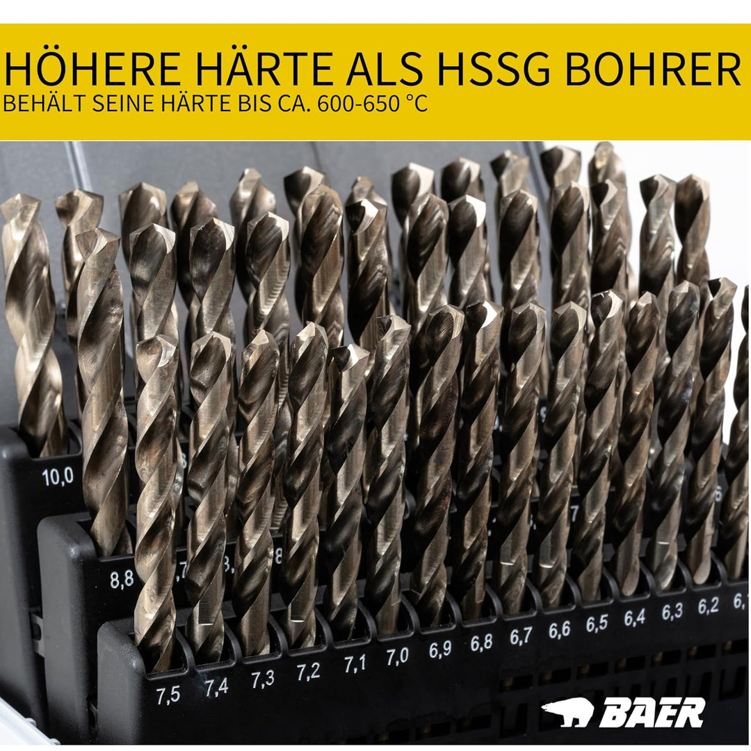 BAER HSSE Spiralbohrer Set (0,1mm steigend) 6-10 mm - Spiralbohrersatz aus hochlegiertem HSSE/Cobalt