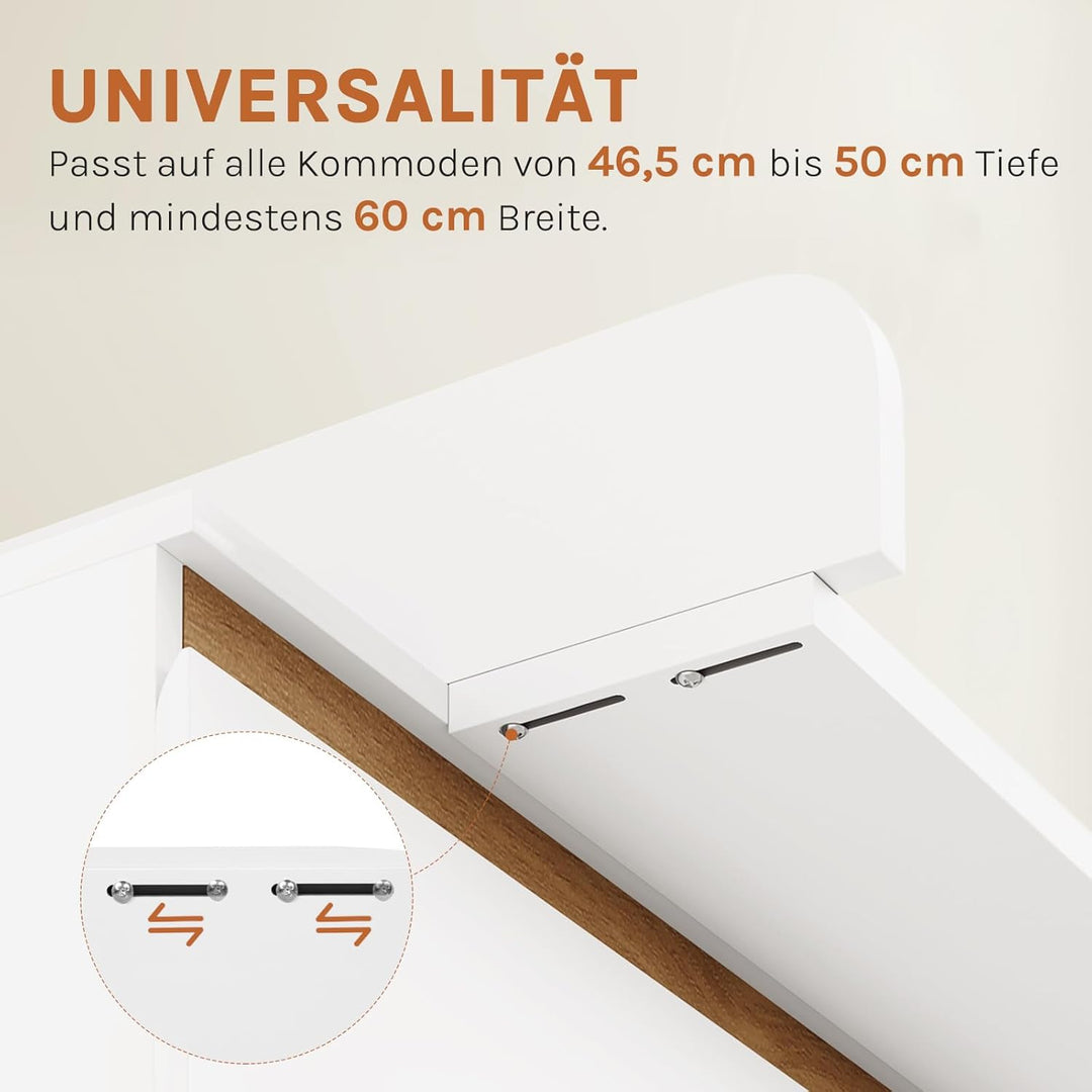 WOLTU Wickelaufsatz für Kommode, Wickelbrett 60 x 10 x 80 cm passend für Tiefe 46,5–50 cm, Aufsatz m