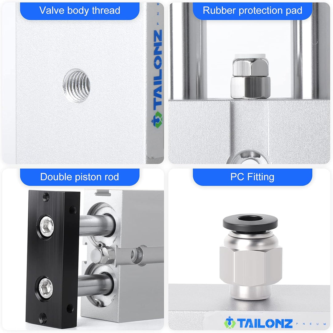 TAILONZ PNEUMATIC 16mm Bohrung 25mm Hub Doppelstange Doppeltwirkend Aluminium Druckluftzylinder TN16