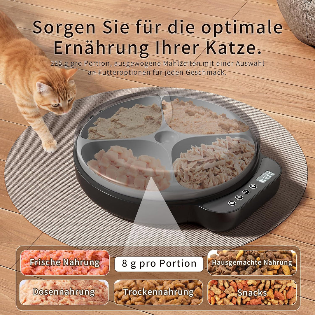 Nassfutterautomat, batteriebetriebener automatischer Katzenfutterautomat, 8oz*4 Mahlzeiten mit zeitg