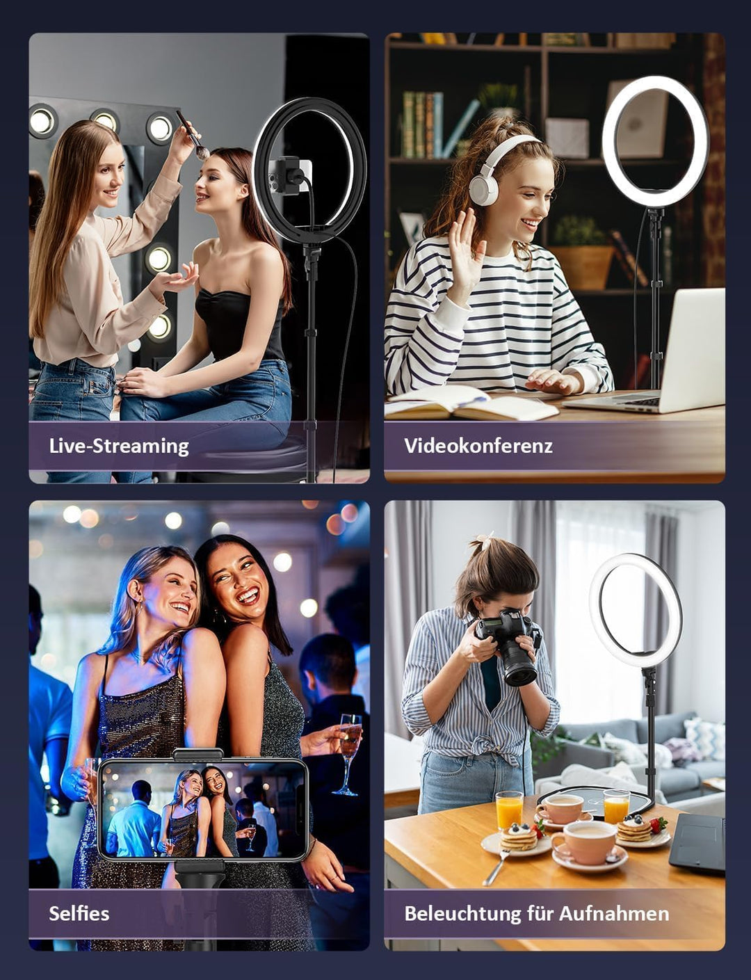 YOHOOLYO Ringlicht mit Stativ 12 Zoll Selfie Licht mit 163cm Aluminium-Dreibein 3 Lichtfarben und 10