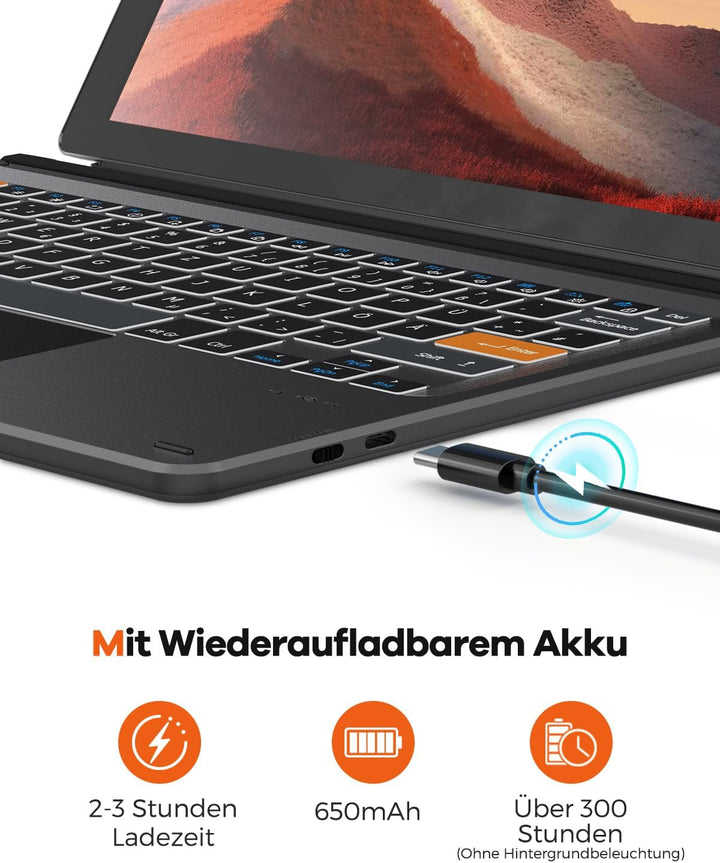 Doohoeek Bluetooth Tastatur für Surface Pro 7+/7/6/5/4/3, Kabellose Beleuchtete Tastatur, Ultraslim