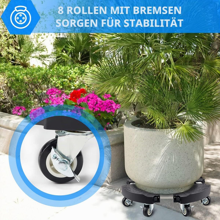 Pflanzenroller Rund mit 8 Rädern, Blumenroller Einstellbar 38-51cm Tragkraft 150kg, Rollbrett Pflanz