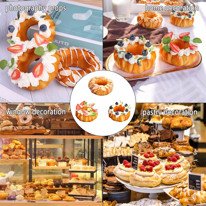 3 Pcs Gefälschte Kuchen Donut, Künstliche Obstkuchen, Fake Bread, Gefälschte Brot, Backwaren und Geb