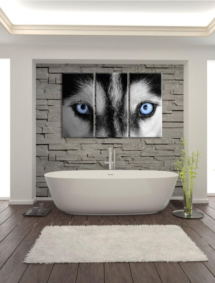 Pixxprint Eisblaue Huskyaugen als Leinwandbild/Grösse: 3 Teilig (120x80 cm) cm/Wandbild/Kunstdruck/f