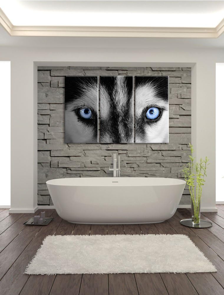 Pixxprint Eisblaue Huskyaugen als Leinwandbild/Grösse: 3 Teilig (120x80 cm) cm/Wandbild/Kunstdruck/f