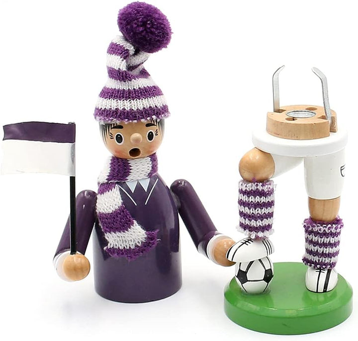 Dekohelden24 Räuchermann als Fussballer mit lila/weissem Outfit, ca. 20 cm, 520363, Lila/Weiss Lila