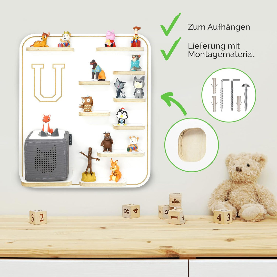 stadtecken Kinder Holz Regal für Musikbox I Buchstabe U I Geeignet für die Toniebox und ca. 36 Tonie
