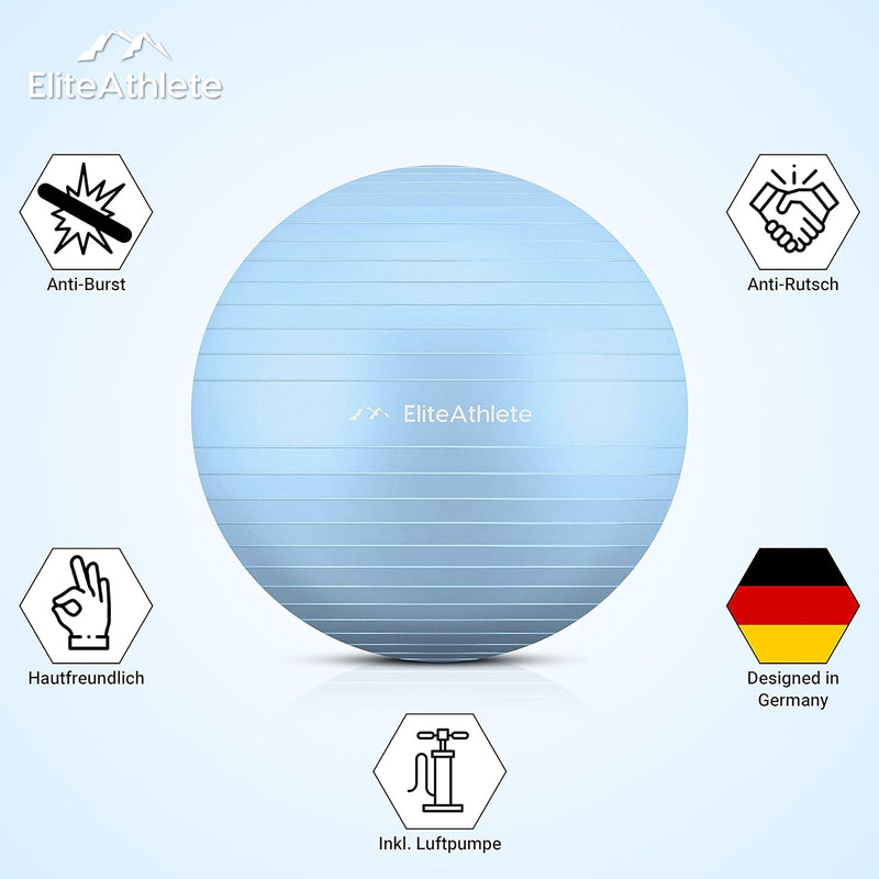 EliteAthlete Gymnastikball Sitzball Büro ergonomisch mit Anti Burst System - Fitness Pilates Schwang