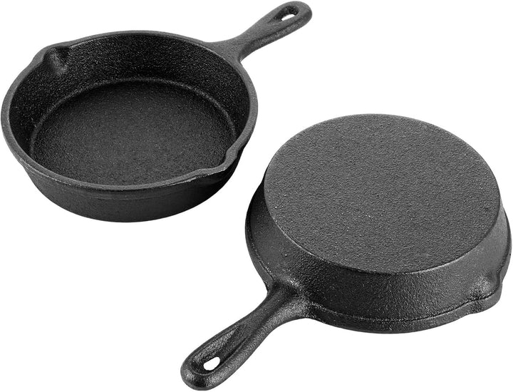 SHUESS 5 Stück 10cm Mini Pfanne Set, Kleine Pfanne Induktion mit Pinsel &amp; Handschuh, Gusseisenpfanne