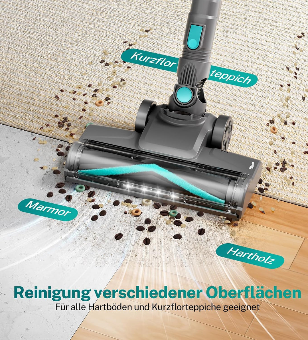 Akku Staubsauger, 30000Pa/55Min Staubsauger Kabellos, Anti-Tangle-Bürste und Selbststehend, Ultralei