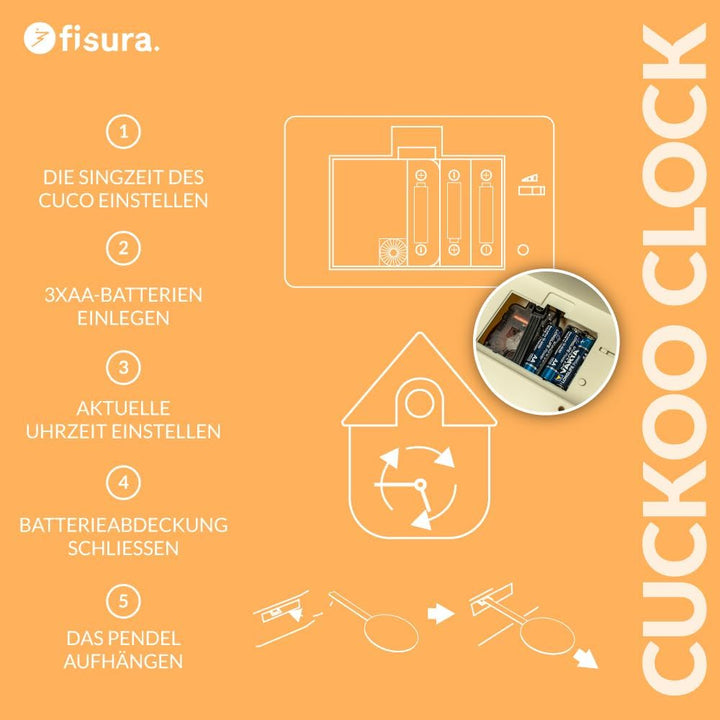 FISURA - Kuckucksuhr. Wanduhr. Original Geschenk Wanduhr. 3 AA-Batterien Nicht enthalten. Masse: 21,
