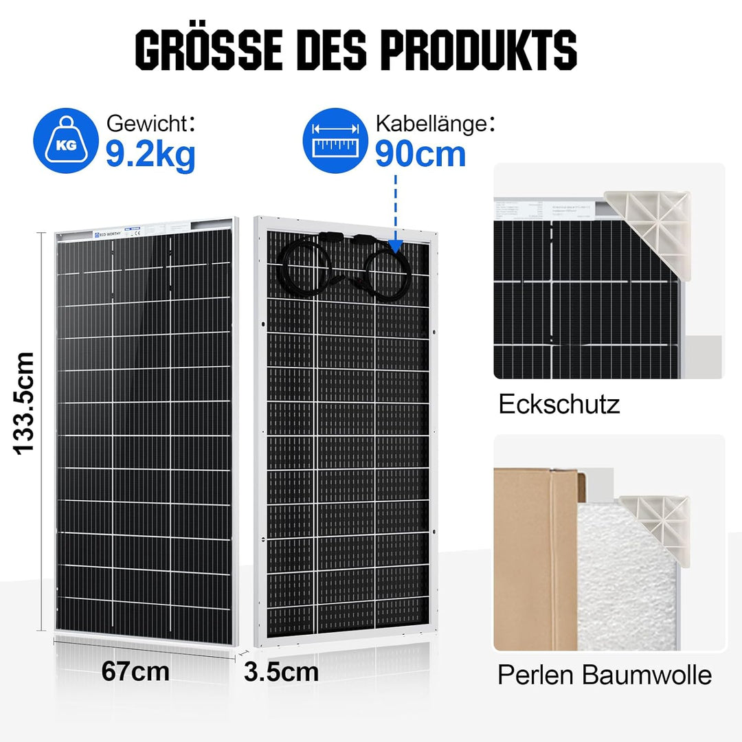 ECO-WORTHY 195W Bifacial Solarpanel 18V, Monokristallin Solarmodul für 12V Batterien, Photovoltaik,