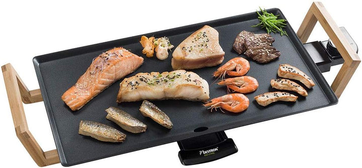 Bestron elektrischer Tischgrill, Plancha-/Teppanyaki-Grillplatte mit Antihaftbeschichtung, Grillspas