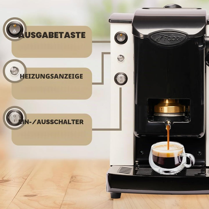 FABER COFFEE MACHINES | Plast-Schlitzmodell | Kaffeepadmaschine für ESE-Pads 44 mm | Einstellbarer M