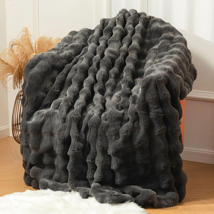 Lanqinglv Kuscheldecke Flauschig Decke 130x150 Grau,Kaninchen Kunstfell Decke Plüsch,Wohndecke Dick