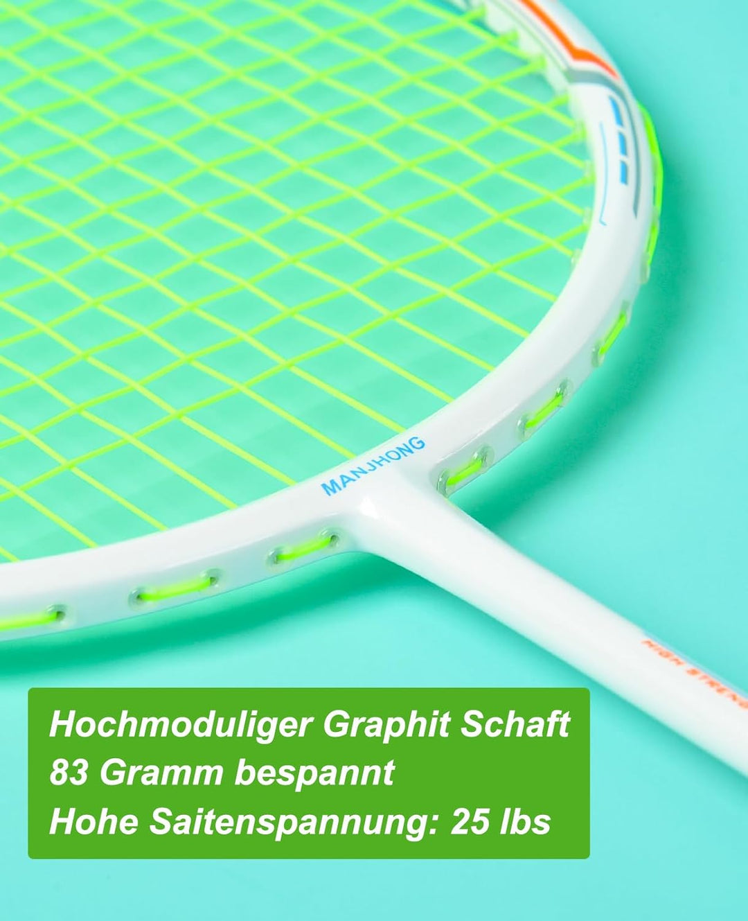 MANJHONG Graphit Badmintonschläger (83g, 25lbs) Federballschläger für Freizeit, Training mit Federbä