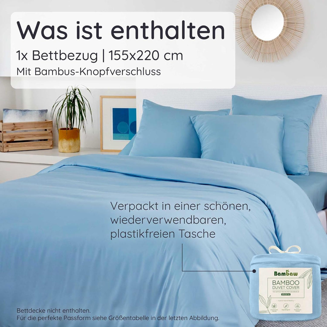 Bambaw Bambus Deckenbezug 155x220 cm, Anti Schwitz Bettwäsche für den Sommer, 100% Bambus Bettdecken