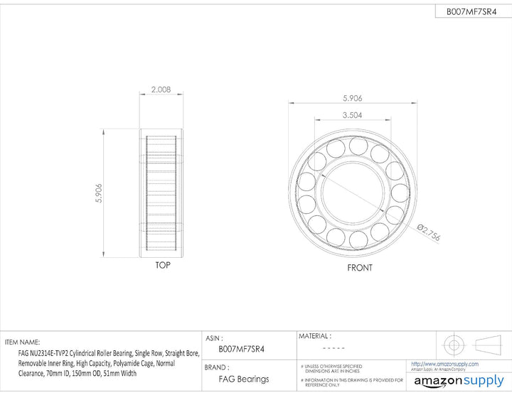 FAG nu2314e-tvp2 Zylindrische Roller Bearing, einreihig, gerade Bohrung, abnehmbarer Ring innen, Hoh