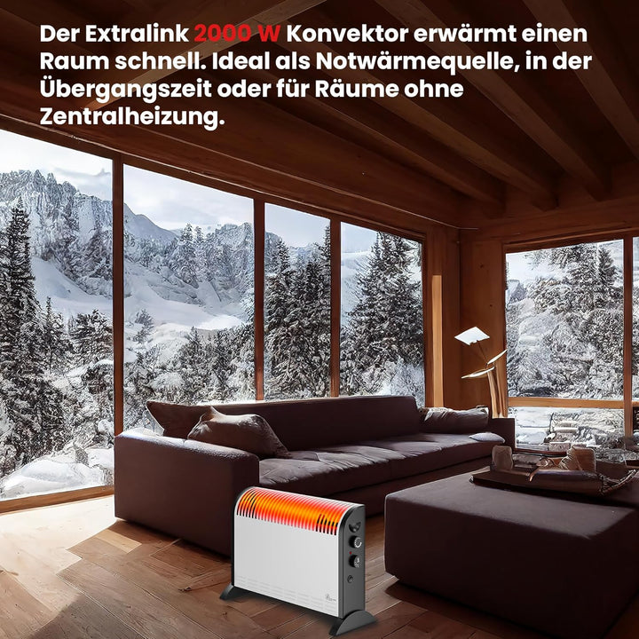 Extralink Konvektorheizung 2000W Elektroheizung 3-stufige Leistungsregelung eingebauter Thermostat e