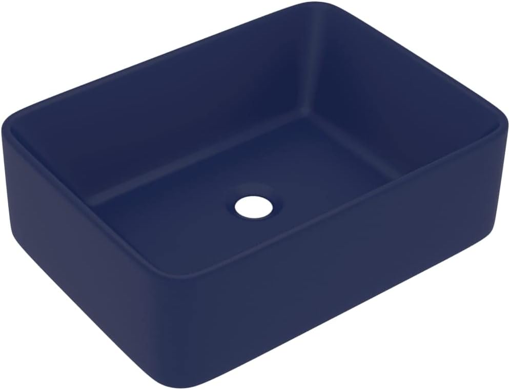 WIFESE Luxus-Waschbecken Matt Dunkelblau 41x30x12 cm Keramik Aufsatzwaschbecken Eckig Badezimmer Möb
