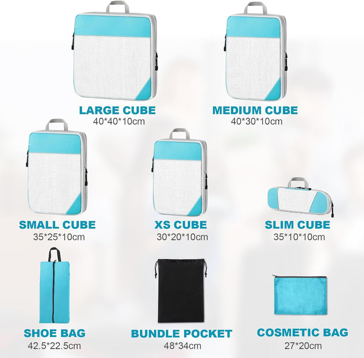 Cinnani Koffer Organizer Set, 8-Teilig Compression Packing Cubes, Packtaschen mit Kompression Packwü