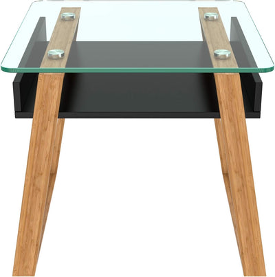bonVIVO Beistelltisch schwarz mit Glas Holz Materialmix - Couchtisch, Sideboard, Wohnzimmertisch - M