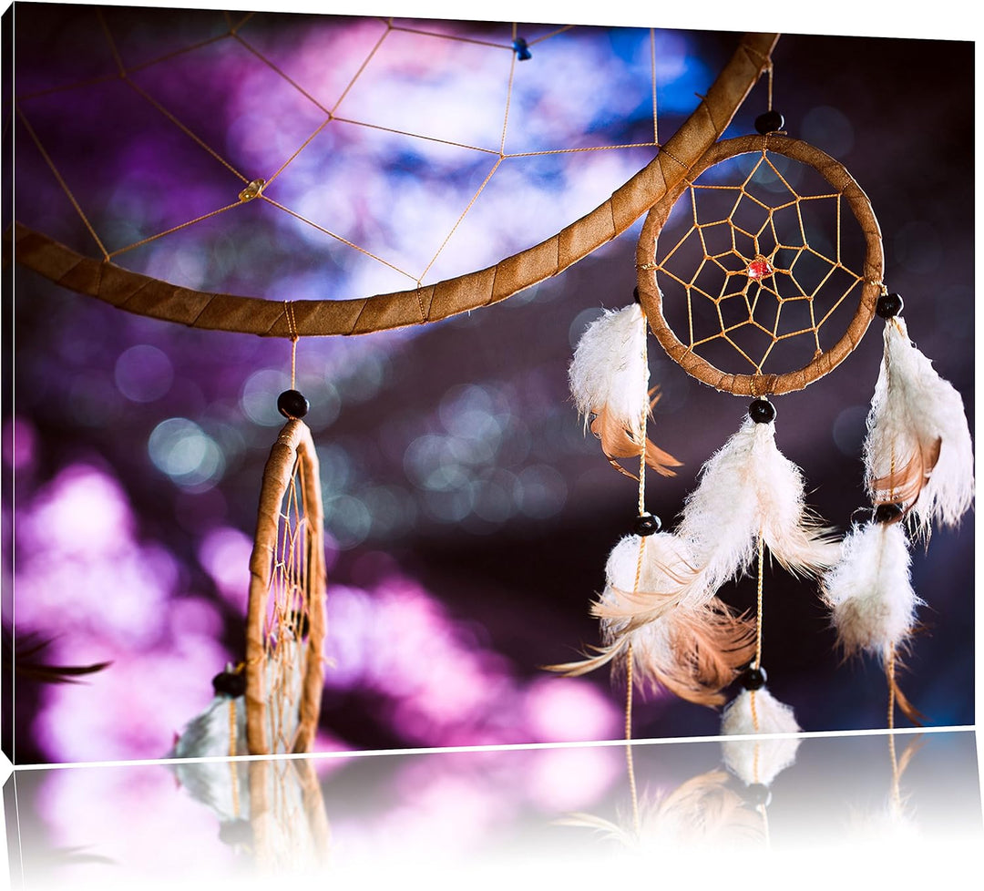 Pixxprint Traumfänger mit lilanem Hintergrund, Format: 100x70 auf Leinwand, 100x70