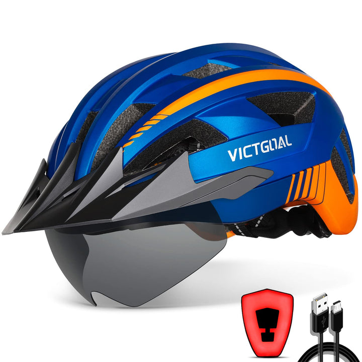 VICTGOAL Fahrradhelm Herren Damen MTB Helm mit Abnehmbarer Magnetische Schutzbrille Visier Atmungsak