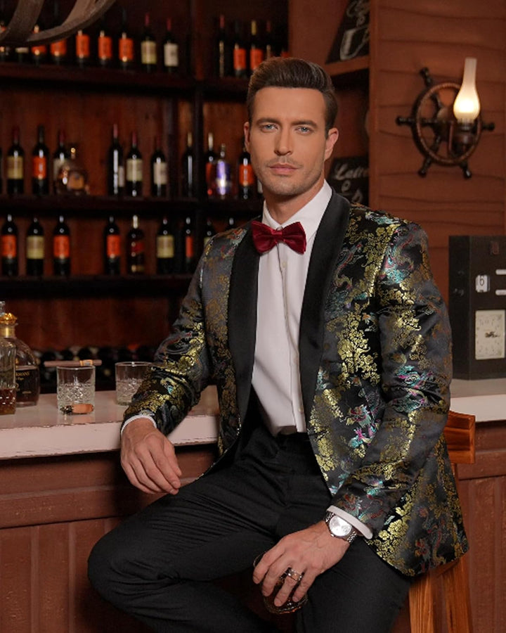 COOFANDY Smokingjacke für Herren, Blumenmuster, luxuriös, Bestickt, Hochzeit, Blazer, Kleid für Part