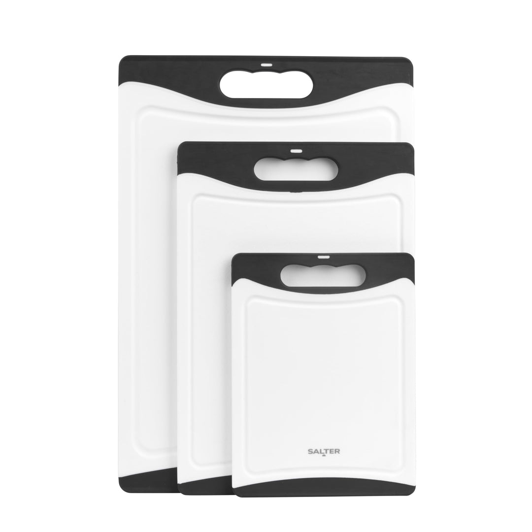 Salter Schneidebrett-Set, Kunststoff, 3er-Set, Schwarz/Weiss | Beidseitig nutzbar, rutschfester Grif