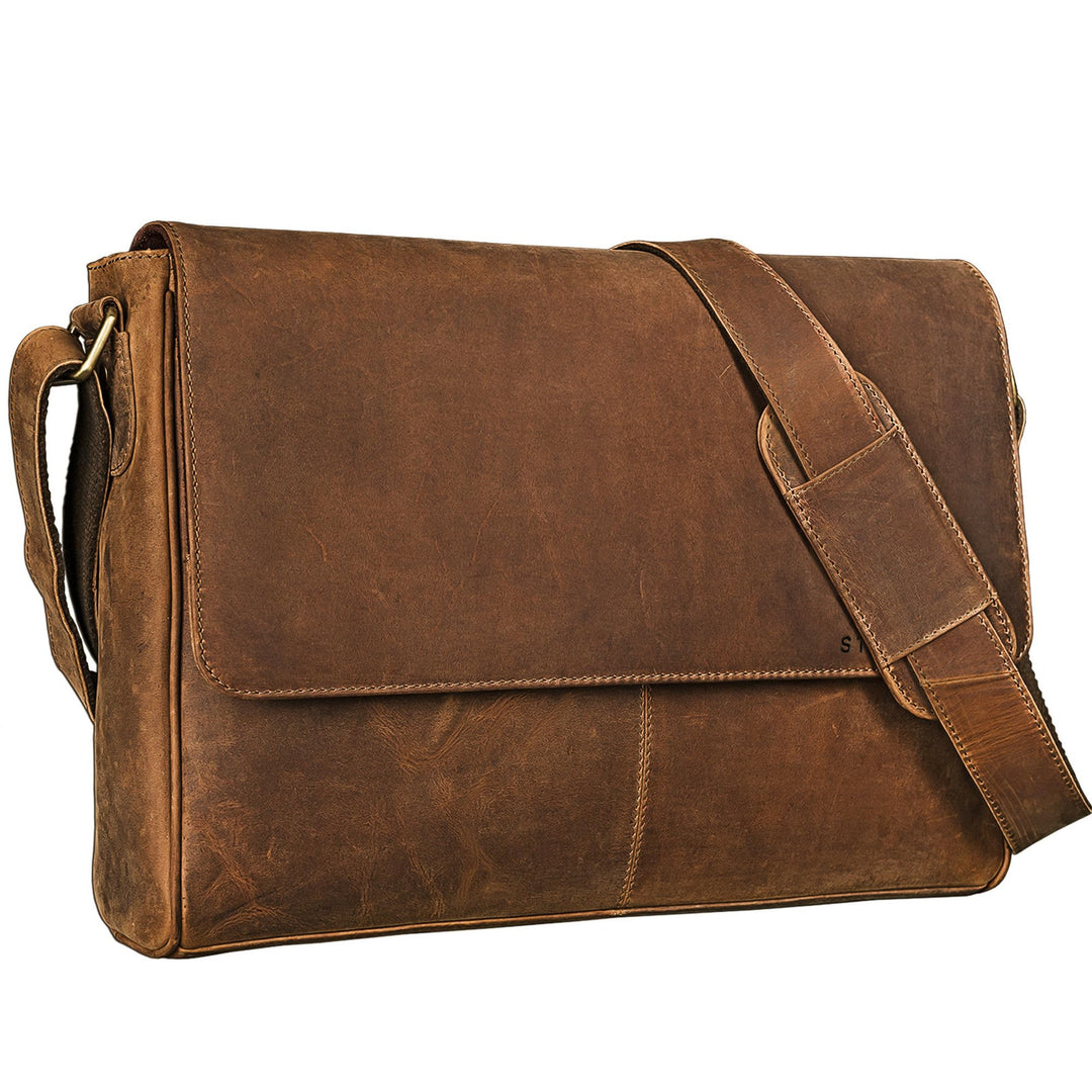 STILORD 'Oskar' Umhängetasche Laptoptasche 15 Zoll aus echtem Leder Messenger Bag Business Vintage L
